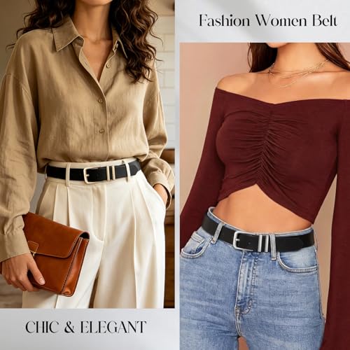 Image of WHIPPY Women Casual Leather Belt for Jeans Pants, Fashion Ladies Waist Dress Belt