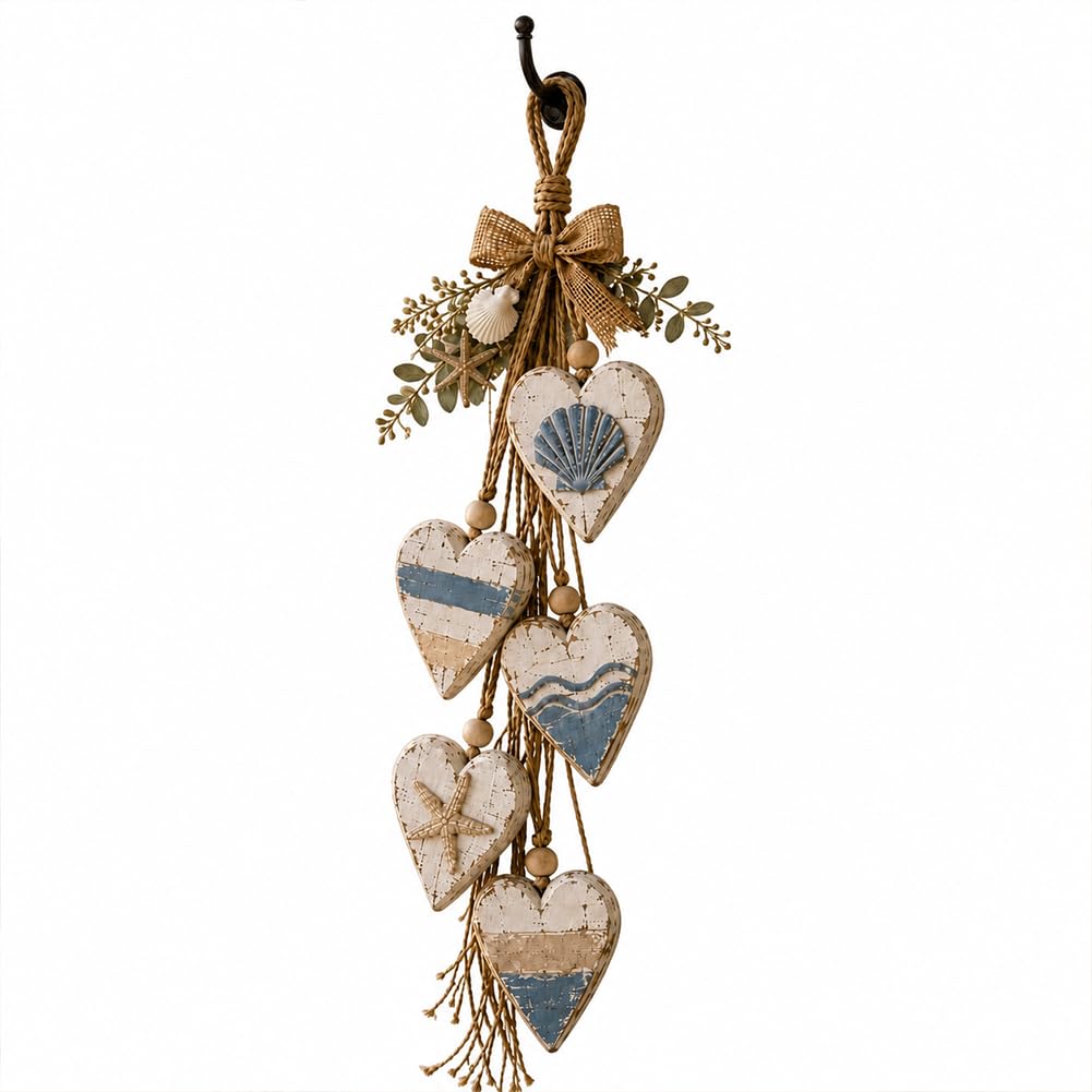 Rustic Farmhouse Hanging Wall Decor Vintage Stacked Wooden Hearts Ornament