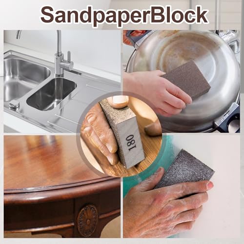 Image of Romeda 8-Pack Sandpaper Block, 180 Grits Washable and Reusable Handmade Sanding Sponge, Drywall Sandpaper Blocks for Wooden Drywall Sheetrock and Metal Glazing
