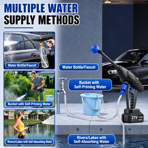 Image of Cordless Portable Pressure Washer Gun 21V 12000mAh | Double Battery Wireless High Pressure Water Gun with 6-in-1 Nozzle & 5M Hose Pipe | Car Wash, Bike Cleaning & Outdoor Use for Kids and Adults.