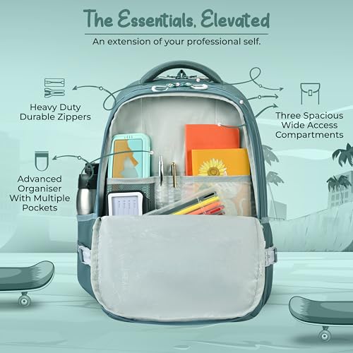 Image of Gear Street Style 19 inch /38L Large Water Resistant School Bag | Casual Backpack | Daypack | Travel Backpack | Kids Bag for Boys /Girls (Green - Grey)