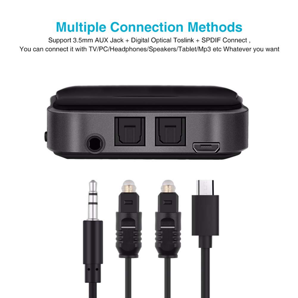 RSGK Transmisor Y Receptor Bluetooth 5.0, 3.5 Mm/SPDIF/Toslink Óptico Digital, Adaptador Bluetooth Inalámbrico 2 En 1 con Baja Latencia Y Sonido De Alta Definición, TV, PC, Teléfono, Automóvil