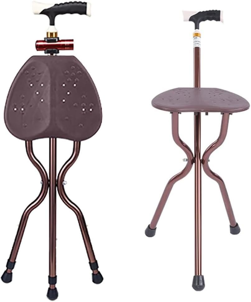 Folding Cane Seat Sturdy Lightweight Adjustable Handle Legs with LED Light Cushion for Elderly Walking Stick 300 lbs Large Plate