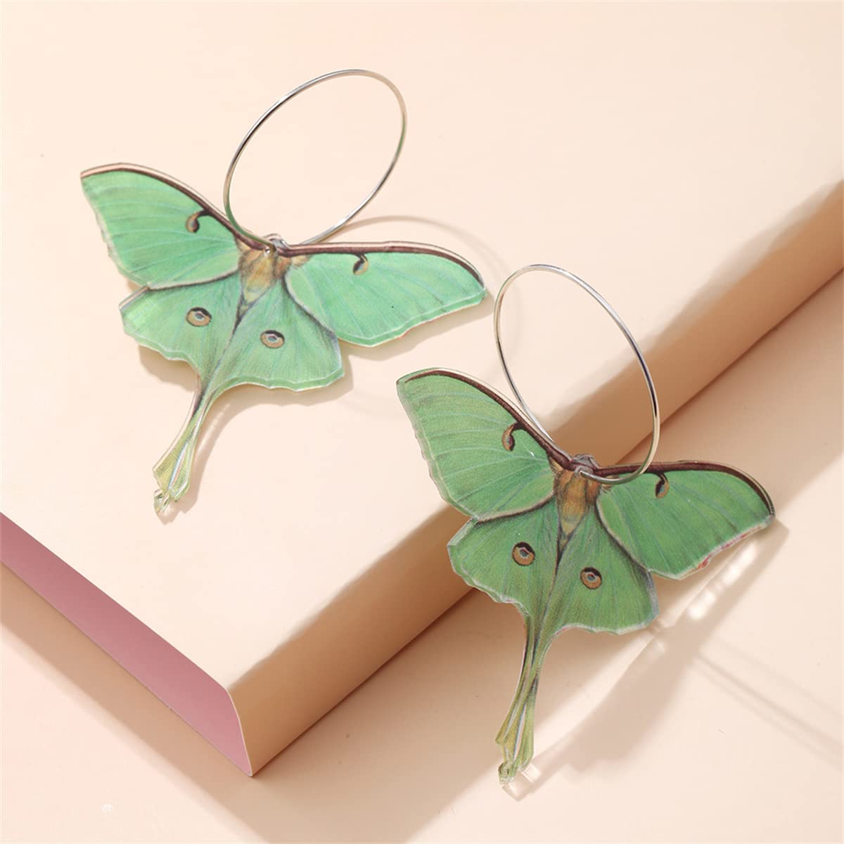 Moth Butterfly Earrings.Punk Insect Drop Earrings Color Acrylic Moth Wing Earrings Statement Black Earrings Party Jewelry for Women: Green &amp; White