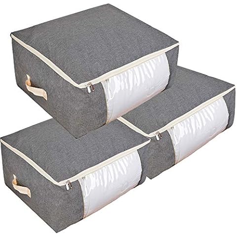 Qozary 3 Pack Large Storage Bags for Comforters, Blankets, Clothes, Quilts and Towels, Better and Sturdy Under Bed Organizer Bag for Closets, Bedrooms (Gray, Extra Large - 105L - 27.5 x 11.8 x 19.6") Cover