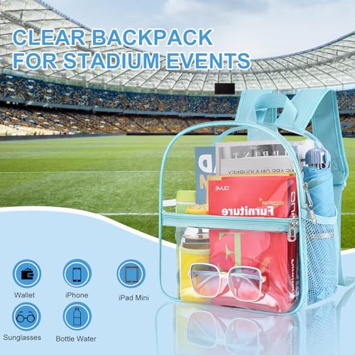 Image of Busiuw Clear Backpack for Stadium Events 12x12x6 Mini Small Sports Fan Backpacks with Front Pocket for Concert Sport Events Work Travel(Blue)