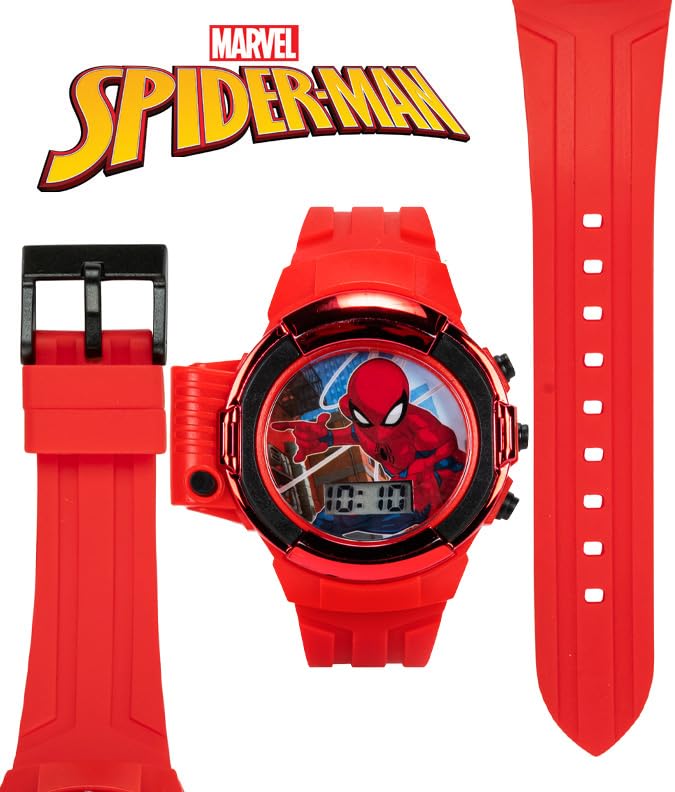 marvel spider-man flashlight watch for kids  light-up fun with lcd display led flashlight and durable silicone band