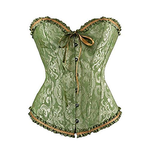 Renaissance Corsets for Women Vintage Satin Floral Lace up Trim Sexy Shapewear Top Overbust Corset Plus Size (Green, S)