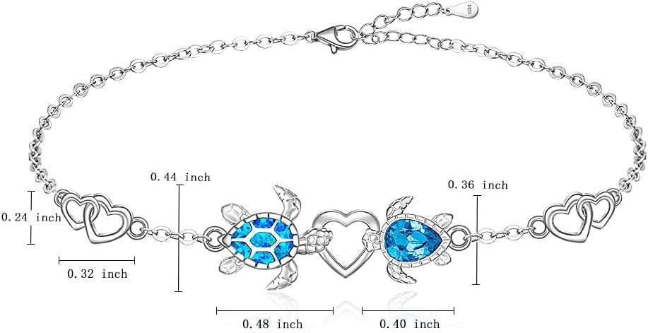 Fenthring Blue Opal Sea Turtle Bracelet for Women Sea Turtle Gifts Sterling Silver Summer Beach Ocean Mother Daughter Christmas Gifts for Women - Image 7