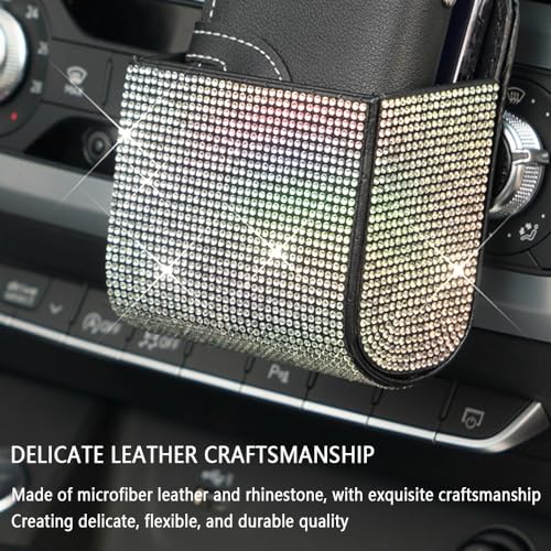 Image of Car Vent Storage Organizer,Bling Car Accessories for Women or Man,Rhinestone Car Vent Leather Pocket,Multipurpose Car Storage /Car Sunglass Holder /Car Coin Holder for Car (Colorful)