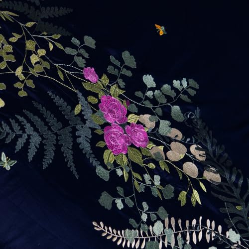 Image of Embroidered Premium Bedsheet Set | 300 TC 100% Cotton 1 Queen Bedsheet Set | Extra Smoothness with Sateen Weave| Autumn Navy Bedsheet Set (1 Flat Sheet + 2 Pillow Cases)