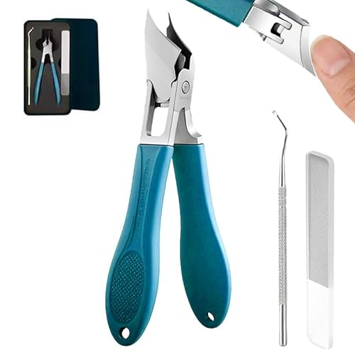 Set de Coupe-Ongles Professionnel en Acier Inoxydable, Pince Pour Mains et Pieds, Podologie avec Lime pour Ongles Épais Orteils (Bleu)