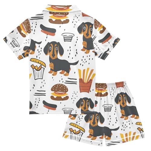 ALAZA Dachshund Dog French Fries Pajamas Satin Pajama Set Short Sleeve Button Down Sleepwear2