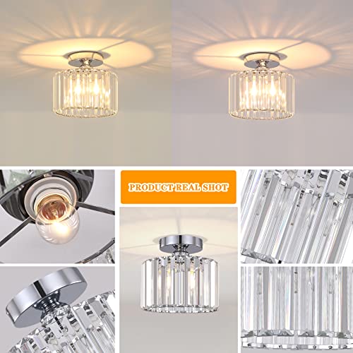 Buxvrcs Semi Flush Mount Ceiling Light, Modern Chandelier Crystal Ceiling Light Fixture,Small Close To Ceiling Light For Living Room Bedroom Hallway Bathroom Kitchen Entryway With E26 Base (Silver) #TOP4