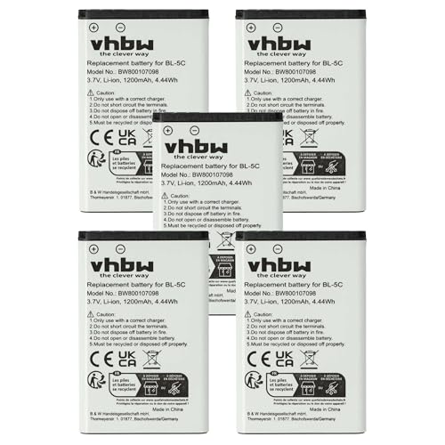 vhbw 5X batería Compatible con Mobiado Professional, Professional Camo, Professional EM móvil, Smartphone (1200 mAh, 3,7 V, Li-Ion)