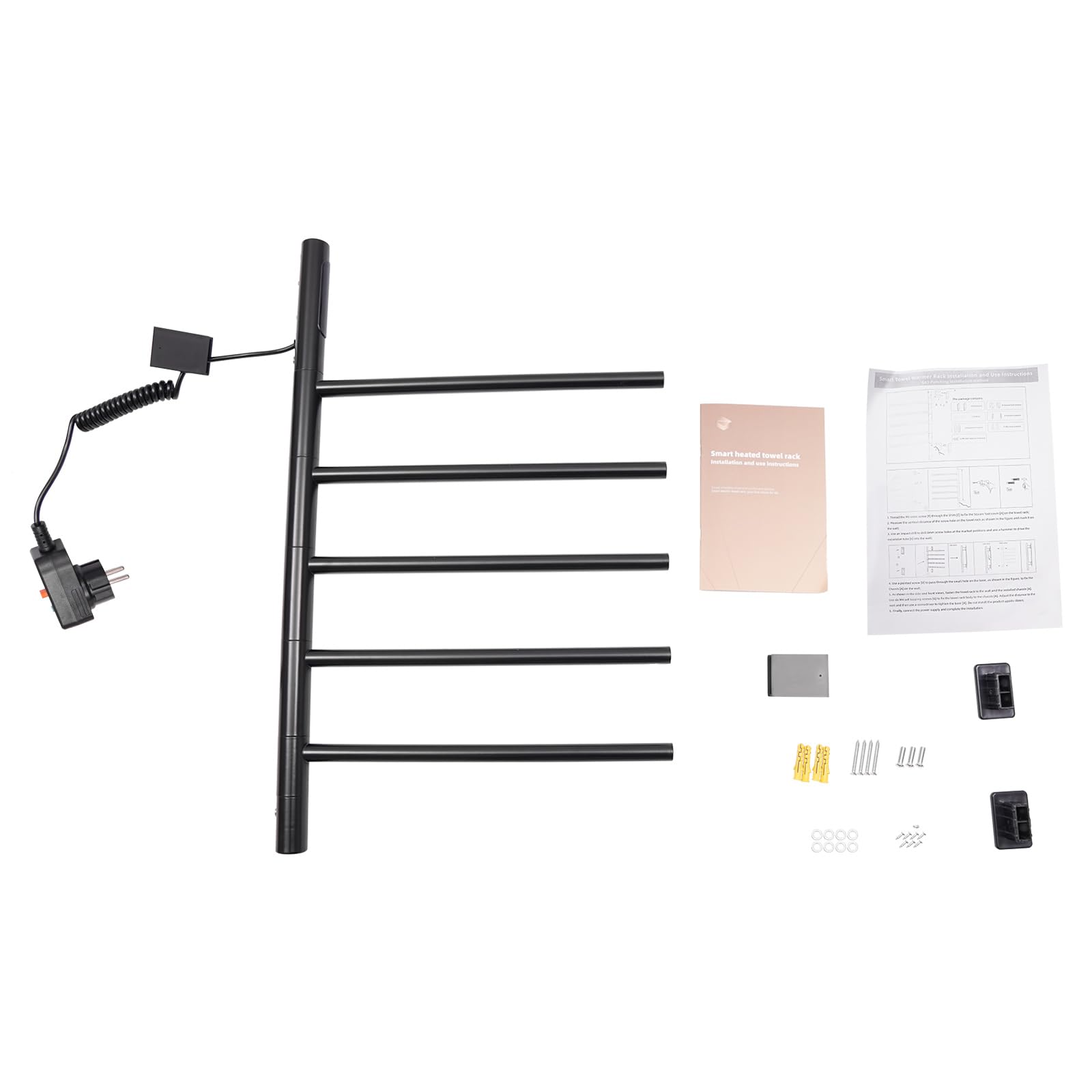 Termoarredo Bagno Elettrico, scaldasalviette a Parete con 5 Bracci orientabili a 180°, cronotermostato HD Touch Panel, scaldasalviette Elettrico