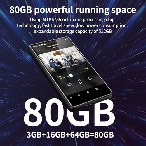 Image of 80GB MP3 Player with Bluetooth and WiFi, SWOFY M503Pro 4.0 inch Touch Screen MP3 Player with Speaker, Music Player with Spotify, Audible, Amazon Music, Pandora, MP4 Android Music Player Up to 512GB