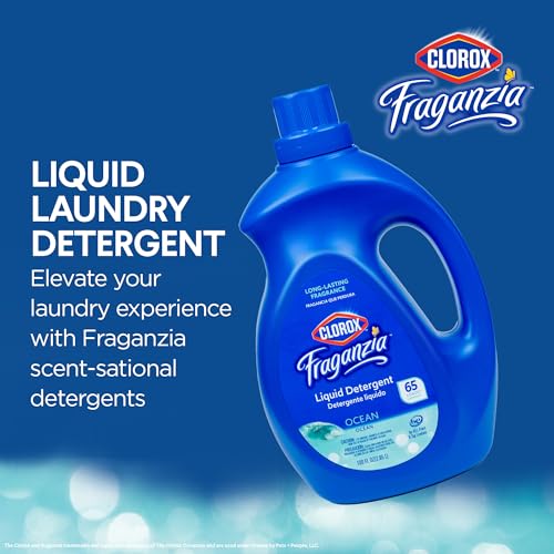 Image of Clorox Fraganzia Liquid Laundry Detergent, Ocean Scent - High Efficiency Formula for All Front and Top Load Washing Machines, Long-Lasting Crisp Fragrance, 65 Loads per Bottle, 100 Fl Oz