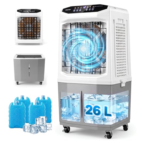 COSTWAY Rafraîchisseur d'Air 3 en 1, Climatiseur Mobile sans Évacuation 26L, Humidificateur, Ventilateur, Minuterie 12 H, 2 Modes, 3 Vitesses, Mini...
