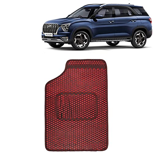 Image of Kingsway Dotted Design Car Floor Foot Mats Universal Fit for Hyundai Alcazar, Model Year : 2021 Onwards, Water and Dustproof, Color Red, Set of 5 Pieces