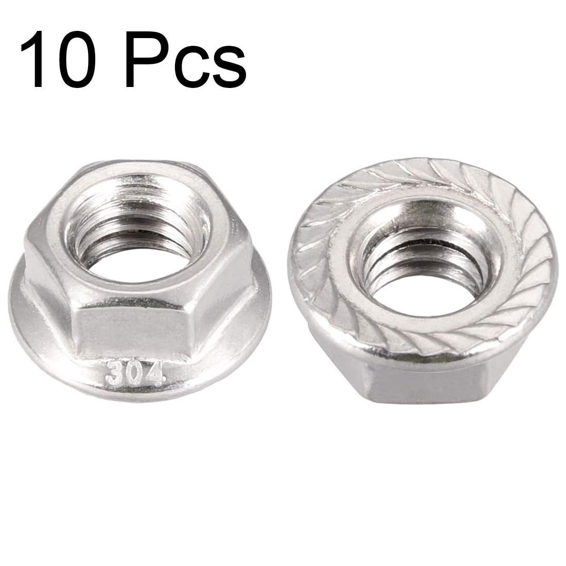 TOP-VIGOR 3/8-16" Serrated Flange Hex Lock Nuts, 10Pcs 304 Stainless Steel Full Thread Lock Nuts - Image 3