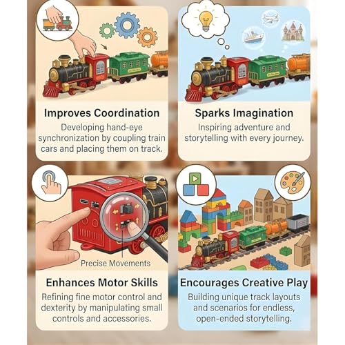 Image of Crackles Light and Sound with Smoke Effect Big Size Classic Vintage Locomotive Engine Toty Train Track Sets, Battery Powered Play Set Toy for Kids, Gifts for Boys & Girls 3 4 5 6 7 8 Years Olds