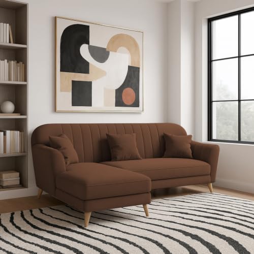 Image of Atticus LHS 4 Seater L Shape Sofa Set with Ottoman for Living Room (Brown Fabric) Premium Fabric Sofa Set