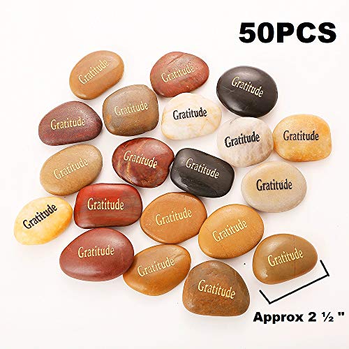 ROCKIMPACT 50PCS Gratitude Gratitude Rocks Bulk Engraved Rocks Inspirational Stones Prayer Gifts Zen Chakra Worry Stones Motivation Encouragement Rocks Wholesale Gratitude Stones, 2