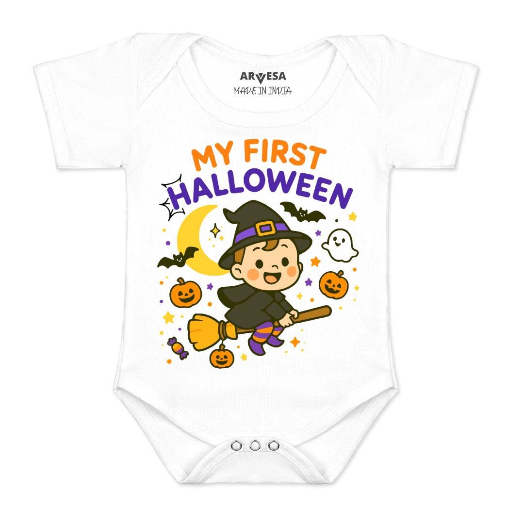 My First Halloween R-2084 Bodysuit, Sleepsuits, Rompers For New Born Baby Clothes 0-3 Months Unisex Stylish Dress For Baby Boy & Girl, Newborn Infant Outfit