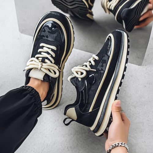 Men's Fashion Lace-up Suede Lrather Platform Sneaker Casual Non Slip Stylish Tennis Running Retro Classic Trainers Walking Sneakers4