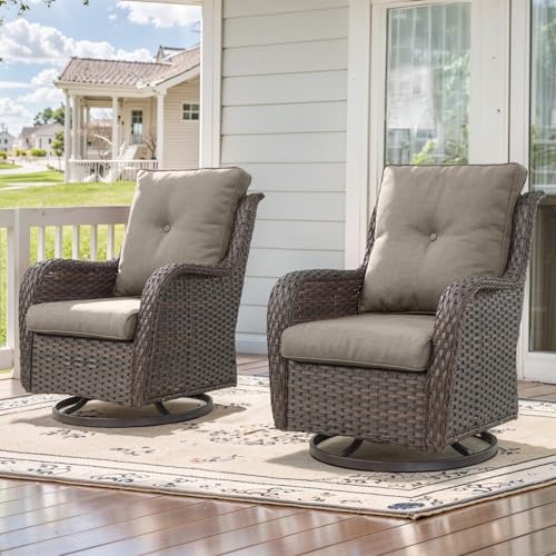Belord Outdoor Swivel Rcoker Patio Chairs - Outdoor Swivel Patio Chairs Set of 2 Wicker Chair Patio Furniture Sets with Covered Cushion for Porch Deck Balcony Garden, Gray