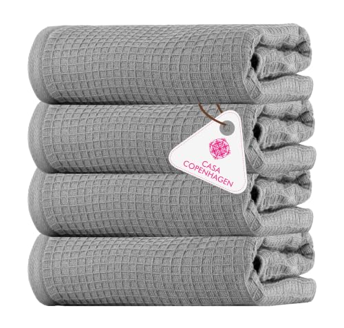 Image of Casa Copenhagen, Egyptian Cotton - Waffle Terry Towel 4 Piece 100% Cotton Large Bath Towel Set - Grey Violet
