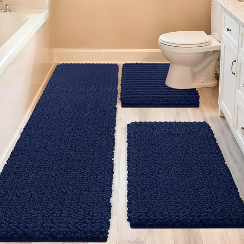 ACCUMTEK Upgrade Extra Large Navy Blue Bathroom Rug Set 3