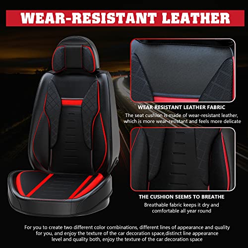 Aslong 5Pcs Angel Wings Front And Back Car Seat Covers Auto Interior Accessories With Water Proof Nappa Leather For Cars Suv Pick-Up Truck Universal Comfortable And Breathable (Full Set, Black&Red) #TOP1