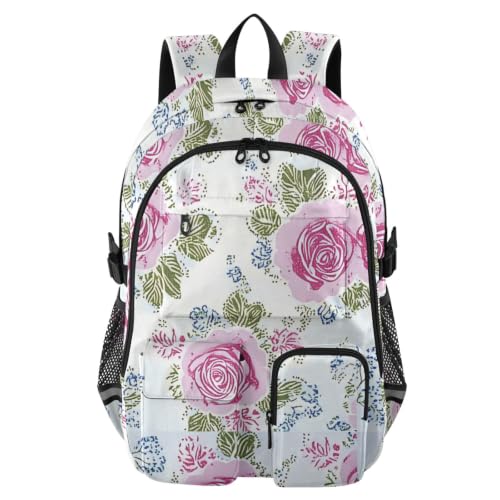 Mochilas para laptop con estampado retro de rosas melocotón y gran capacidad de 17.5"