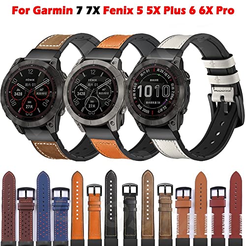 Correa de cuero de 26 mm para Garmin Fenix 7X pulsera de repuesto color ágata 2