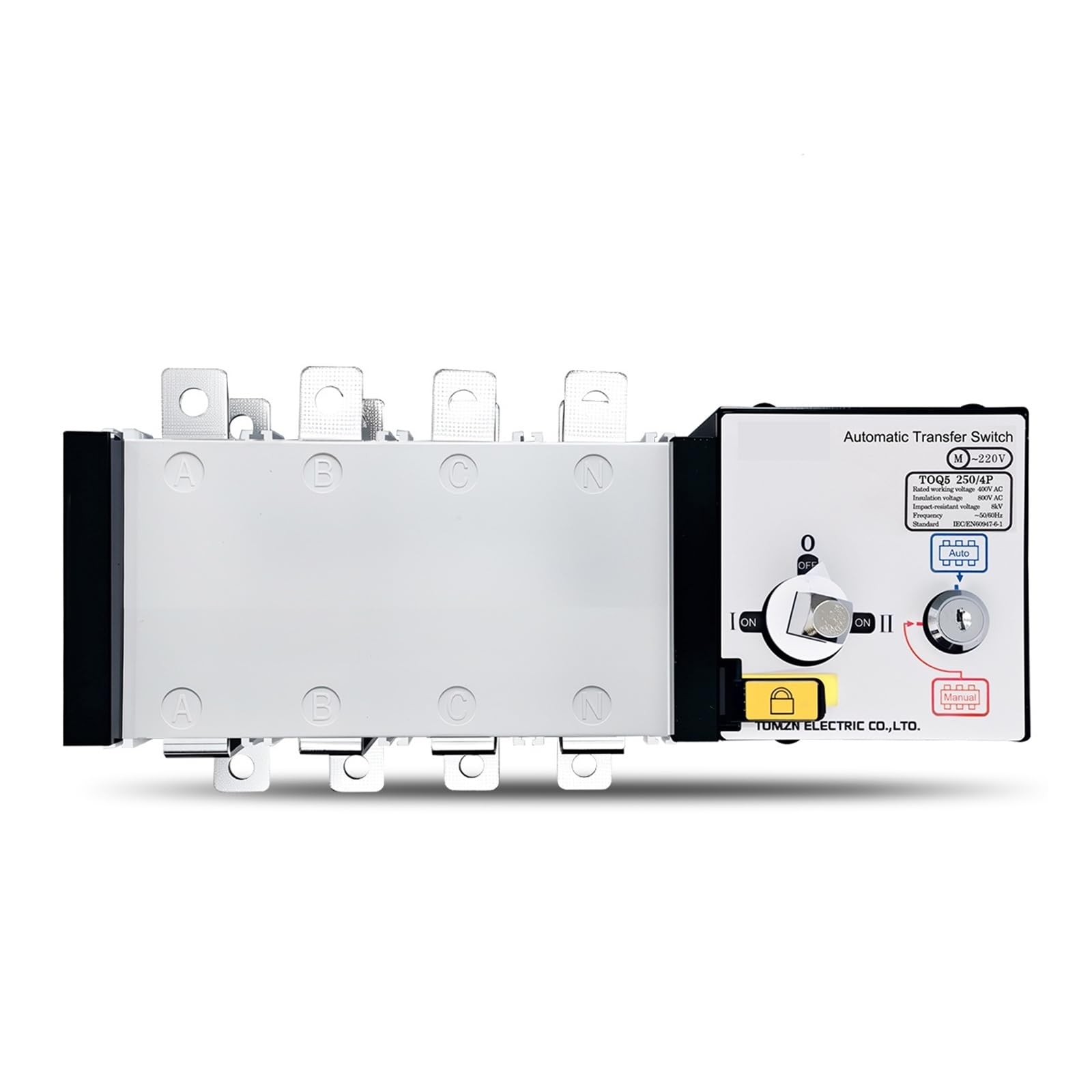 Selettore elettrico di trasferimento a doppia alimentazione ATS classe PC 4P 250A 400 V CA o manuale 2 ingressi 1 uscita