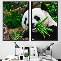 2 Piece Framed Canvas Wall Art Panda Eating Grass Canvas Prints Home Artwork Decoration for Living Room,Bedroom - 16