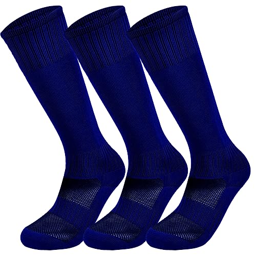 Marchare Boys Soccer Socks Toddler Football Socks 5-7 Years Knee High Solid Sports Socks For Boys Girls Blue 3 Pairs