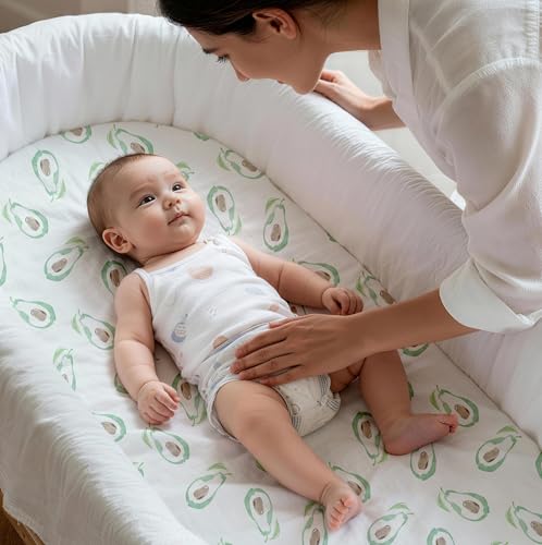 Image of Gllquen Baby Organic Cotton Bassinet Sheets (33 inchx17 inch) 2-Pack Green Avocado | 100% Cotton Bassinet Mattress Sheets, Compatible with Halo, Graco, Baby Delight. Soft, universal fitted for girls boys unisex