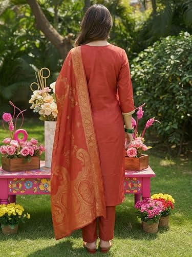 Image of INDO ERA Women's Viscose Self Design Straight Kurta with Pant & Dupatta Set