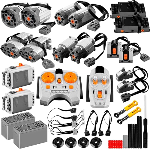 JiaoJiRen 44Pcs Power Function Kit with M/L/XL/Servo/Train-Motor & Infrared Remote Controls Receivers Extension Wire Light Cord Control Switch Compatible with Lego Technic Parts