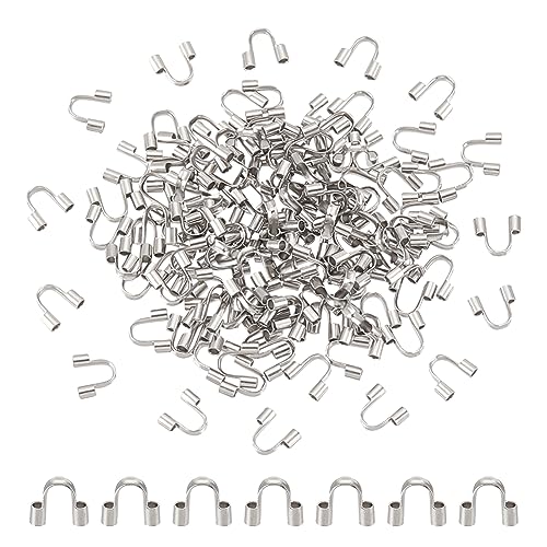 UNICRAFTALE 200Pcs 304 Surgical Stainless Steel Wire Guardian Wire Protector U Shape Loops Metal Wire and Thread Protector Loops Terminators for Leather Cord Bracelets Jewelry Making
