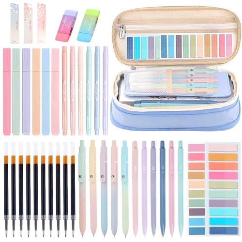 Moerstar Set Scuola Cancelleria bambina, Kit Astuccio con Evidenziatori Pastello,