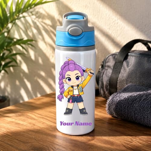 Image of Personalized KPOP Printed Aluminium Sipper Bottle 600ml for Kids | Custom Name School Water Bottle | Birthday Return Gifts | Gift for Brother, Sister, Friends|Customised Gift