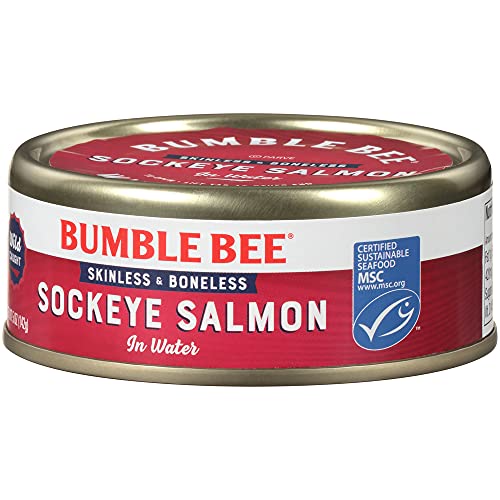 Image of Bumble Bee Skinless & Boneless Salmon in Water, 5 oz Can (Pack of 12) - Wild Caught Sockeye Salmon - 21g Protein per Serving - Gluten Free, Kosher