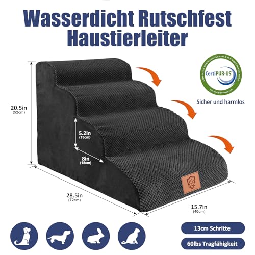 Zvonema Hundetreppe, wasserdichte Haustiertreppe, Tragbar Hundetreppe für Kleine Hunde, Hochdichtem Schaumstoff Hunderampe, Abnehmbar Waschbar Katzentreppe, Treppe Hund für Bett Sofa