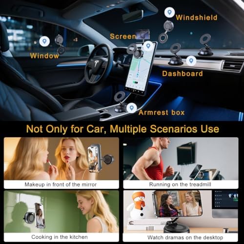 Image of DETACHI Car Phones Holder, 360Vaccum Magnetic Phone Car Accessories, Quick Install, Secure Grip, Mobile Holder for Car Interior Compatible with All Mobile (Extended)
