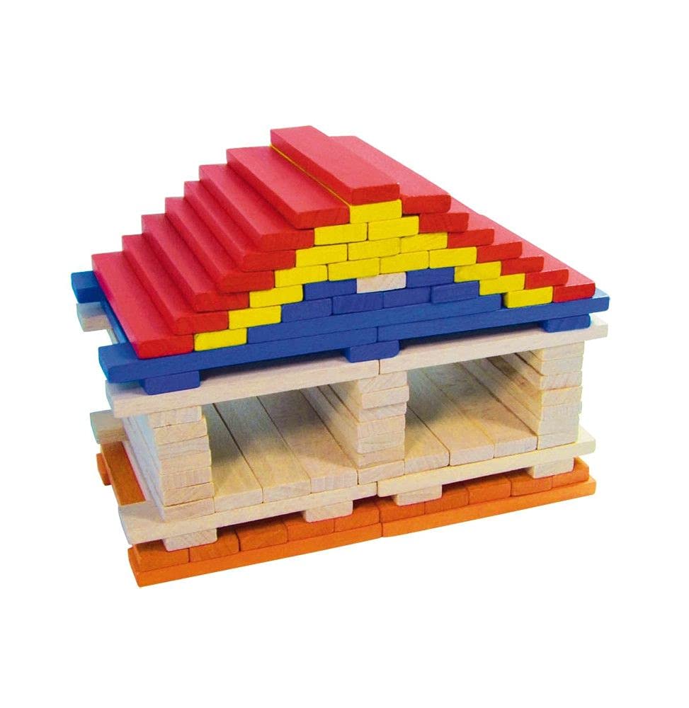 VILAC - jouet en bois -​Jeux de construction - Boîte de 100 planchettes en bois massif colorés BATIBLOC COLOR - 2125 - A partir de 36 mois