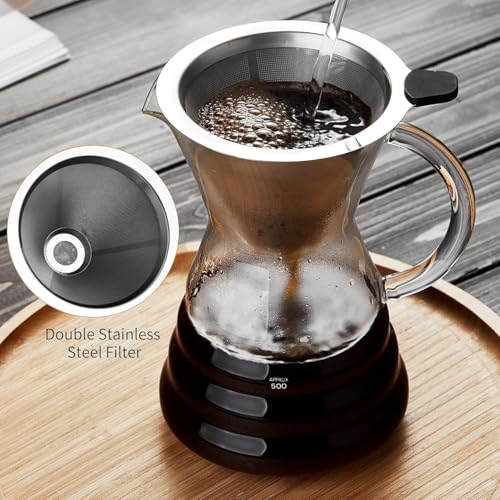 Image of Unbreakable - 18 Pack Pour Over Coffee Maker with Permanent Stainless Filter 27 fl oz, Thickened Heat-Resistant Borosilicate Glass Dripper Coffee Brewer, Stovetop Safe